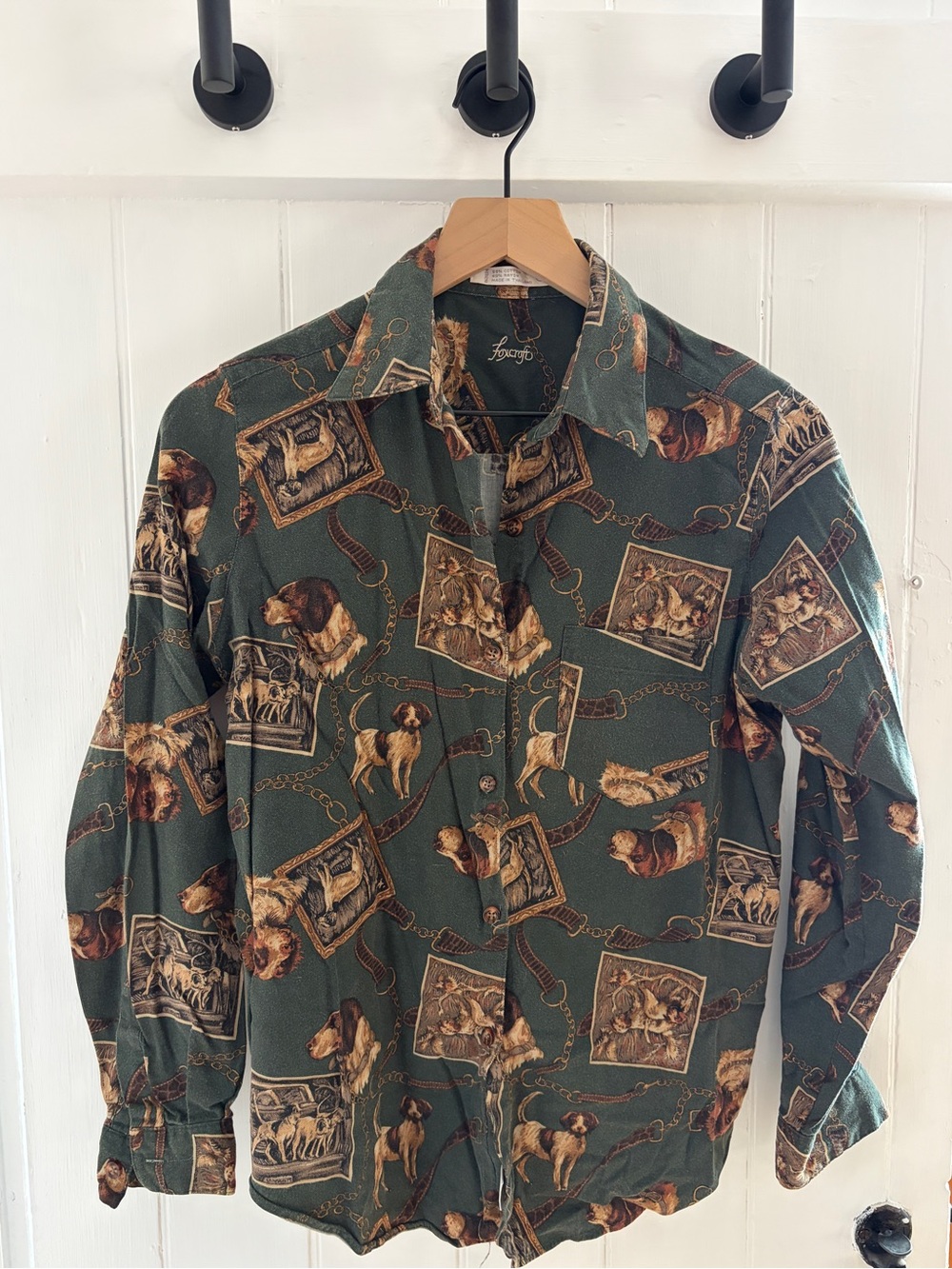 Foxcroft Forest Green Dog Print Button Up